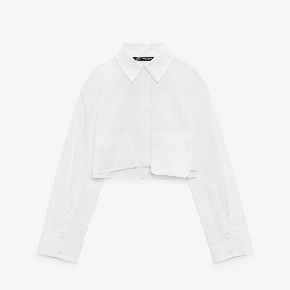 Zara cropped white poplin top